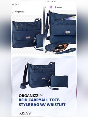 Organizzi Navy Crossbody Travel Safety Tote Bag - All-Purpose Everyday Purse